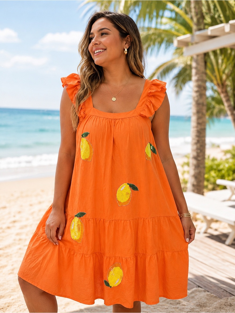 Orange Lemon Embroidered Ruffle Sundress - Picture 5 of 5